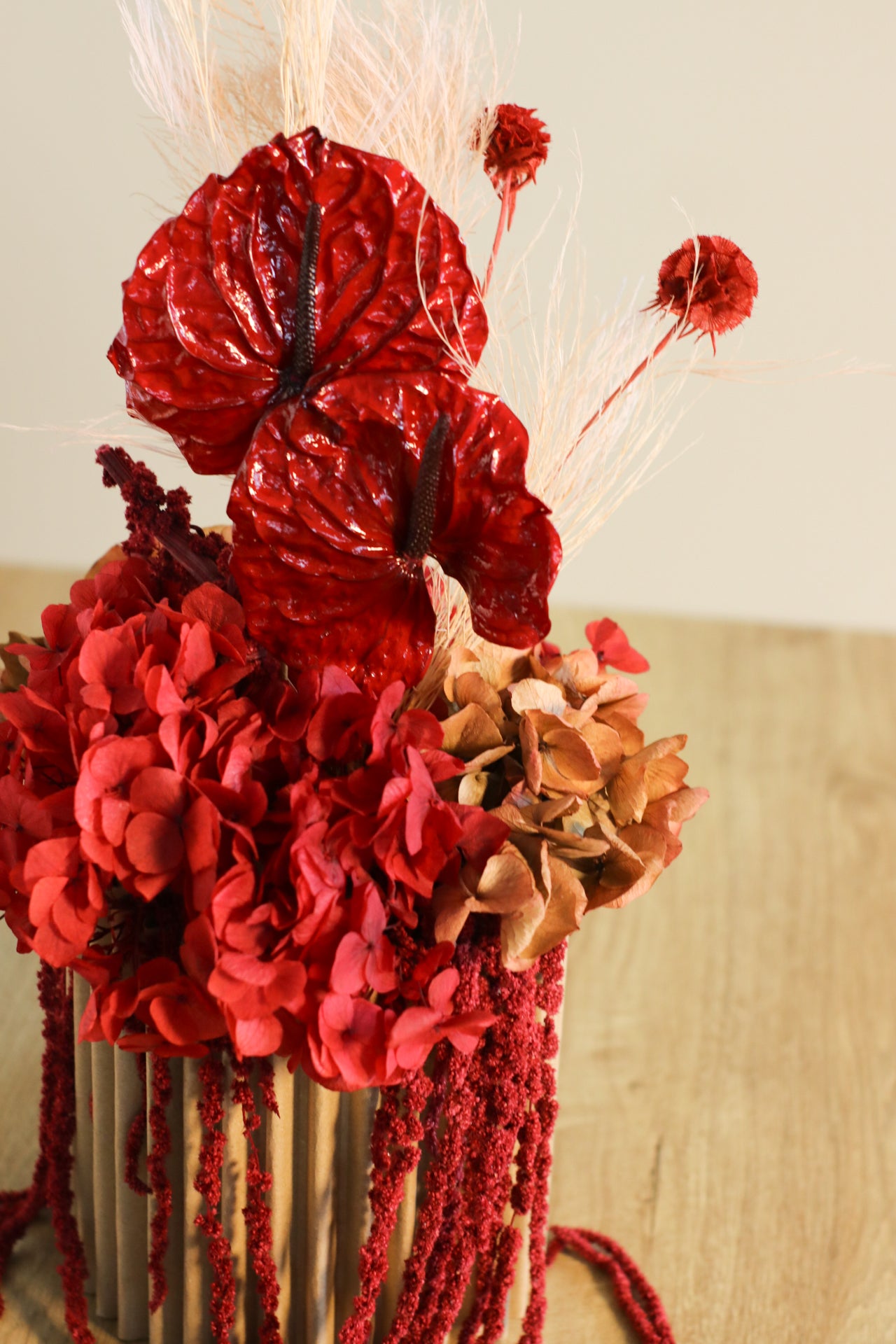 Grande Cardinale Rosso, composizione di fiori stabilizzati